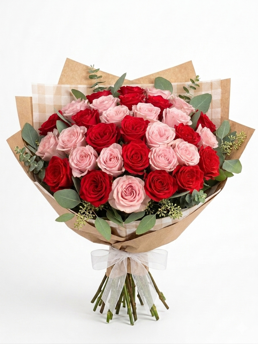 Premium Red & Blush Rose Bouquet