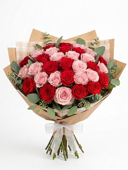 Premium Red & Blush Rose Bouquet